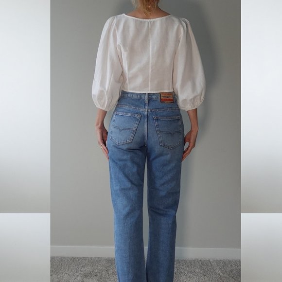 BSL White Puff Sleeve Sweetheart Neck Shirt Size L - Picture 3 of 6